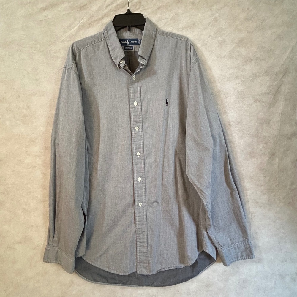 Ralph Lauren Yarmouth Gray Cotton Button Down Shirt Mens 17 Long Sleeve